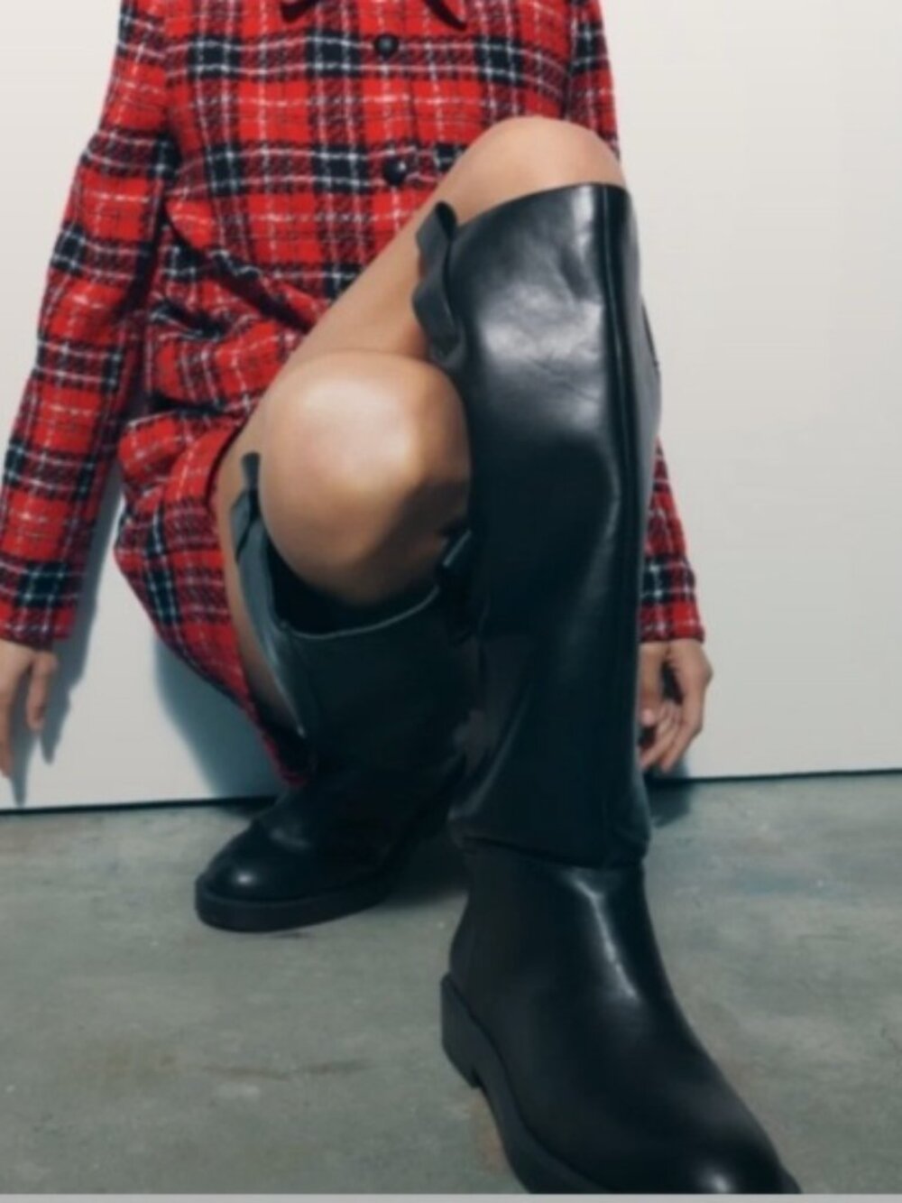 Zara Leather Riding Style Knee High Boots in Black